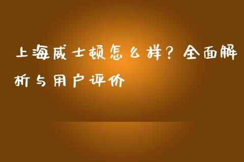 上海威士顿怎么样？全面解析与用户评价_https://m.fsyjjx.cn_期货保证金计算_第1张