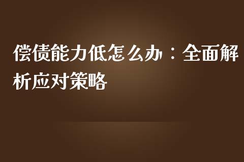 偿债能力低怎么办:全面解析应对策略_期货保证金_第1张_期货如何开户_期货保证金_期货保证金计算_股指期货保证金 偿债能力低怎么办:全面解析应对策略_https://m.fsyjjx.cn_期货保证金_第1张