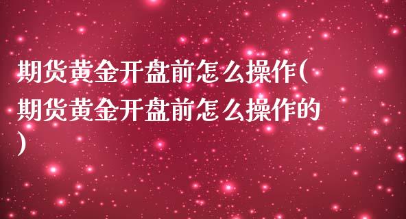 期货黄金开盘前怎么操作(期货黄金开盘前怎么操作的)_https://m.fsyjjx.cn_期货保证金_第1张