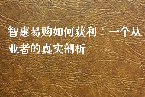 智惠易购如何获利：一个从业者的真实剖析_https://m.fsyjjx.cn_期货如何开户_第1张