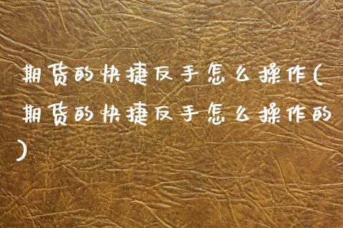 期货的快捷反手怎么操作(期货的快捷反手怎么操作的)_https://m.fsyjjx.cn_期货保证金计算_第1张