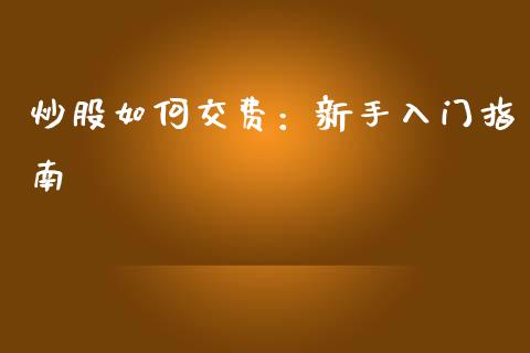 炒股如何交费：新手入门指南_https://m.fsyjjx.cn_期货保证金计算_第1张
