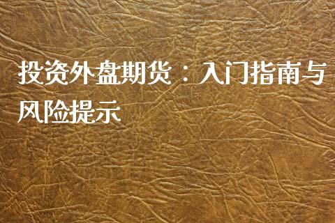投资外盘期货：入门指南与风险提示_https://m.fsyjjx.cn_期货保证金_第1张