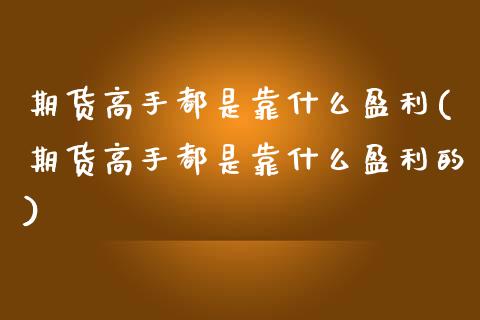期货高手都是靠什么盈利(期货高手都是靠什么盈利的)_https://m.fsyjjx.cn_期货保证金计算_第1张