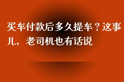 买车付款后多久提车？这事儿，老司机也有话说_https://m.fsyjjx.cn_期货保证金_第1张