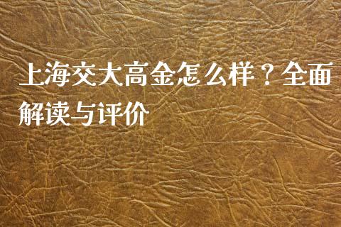 上海交大高金怎么样？全面解读与评价_https://m.fsyjjx.cn_期货保证金_第1张